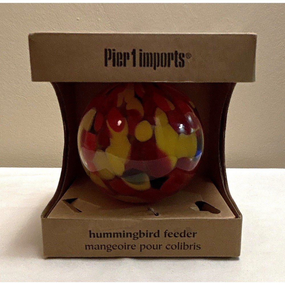 Pier 1 Imports Glass Multicolor Hummingbird Nectar Feeder Missing Tube